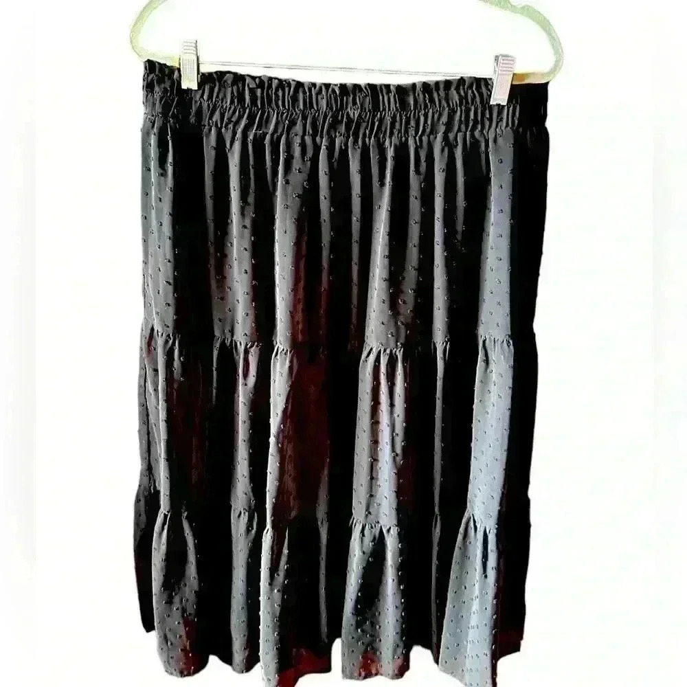Entro black chiffon Swiss‎ dot tiered skirt. Attached slip. Worn twice.